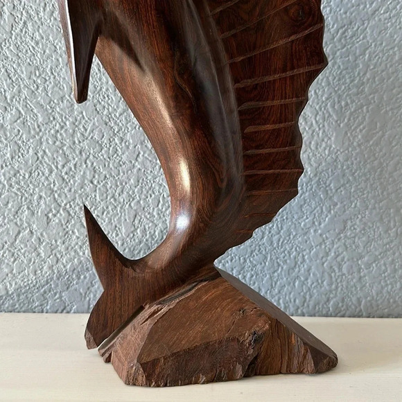 Iron Wood Marlin Sailfish Swordfish Hand Carved Statue Mid Century Modern - Picture 3 of 10